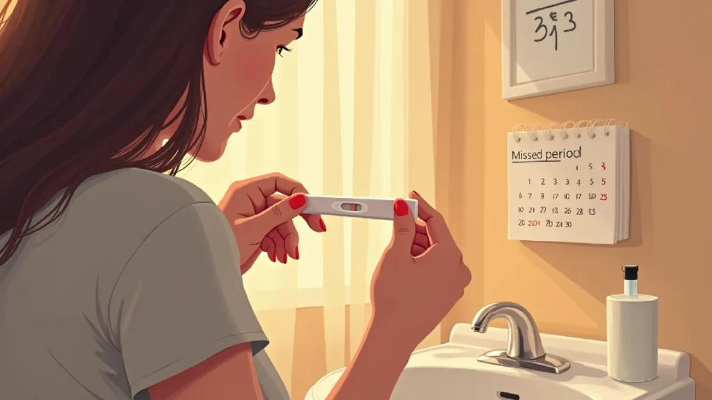 Pregnancy test being held, displaying a positive result in a softly lit bathroom, symbolizing hope and anticipation.